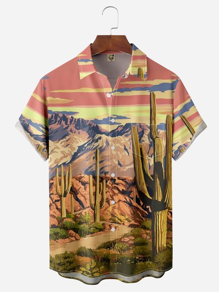 

Tropical Plants Chest Pocket Short Sleeve Hawaiian Shirt, Pink, Men Shirts