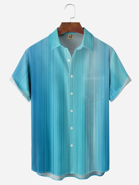 

Gradient Striped Chest Pocket Short Sleeve Casual Shirt, Blue, Men Shirts