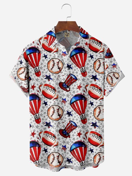 

American Flag Chest Pocket Short Sleeve Casual Shirt, Red, Men Shirts