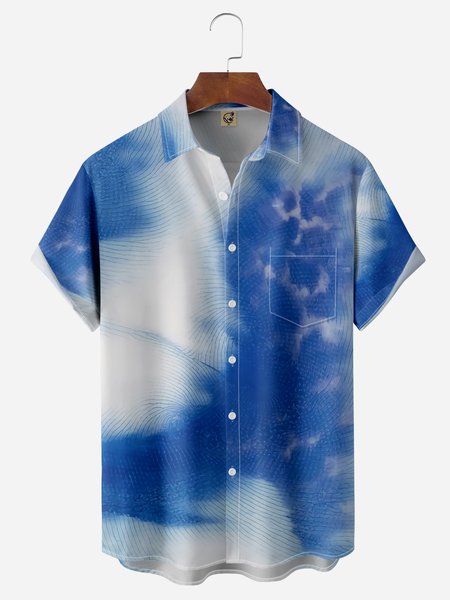 

Artistic Gradient Chest Pockets Short Sleeves Casual Shirts, Blue, Men Shirts
