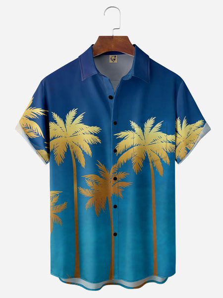 

Coconut Tree Chest Pocket Short Sleeve Hawaiian Shirt, Blue, Men Shirts