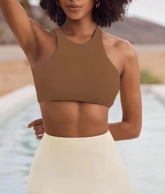 

Crew Neck Plain Casual Sports Bra, Brown, Crop Bras
