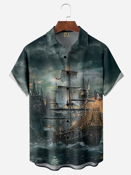 

Corsair Chest Pocket Short Sleeve Hawaiian Shirt, Black, Men Shirts