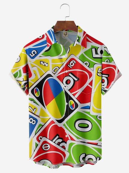 

Poker Chest Pocket Short Sleeve Bowling Shirt, Green, Men Shirts