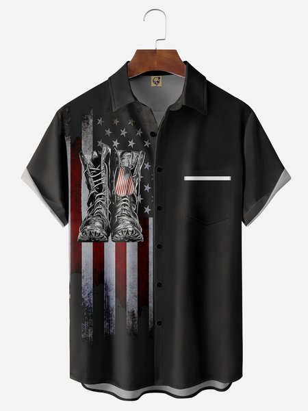 

Veterans Day Chest Pocket Short Sleeve Shirt, Black, Men Shirts
