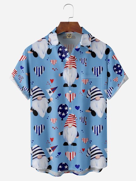 

American Gromes Chest Pocket Short Sleeve Casual Shirt, Blue, Men Shirts