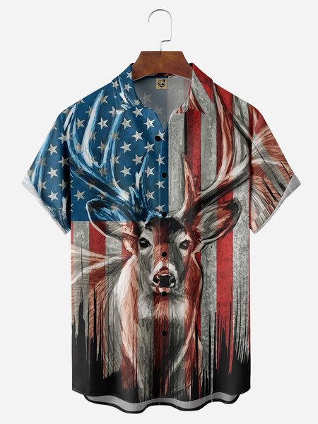 

Rangifer Tarandus Chest Pocket Short Sleeve Casual Shirt, Red, Men Shirts
