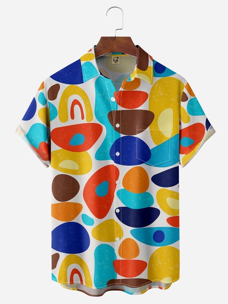 

Mid Century Geometric Chest Pocket Short Sleeve Casual Shirt, Yellow, Men Shirts
