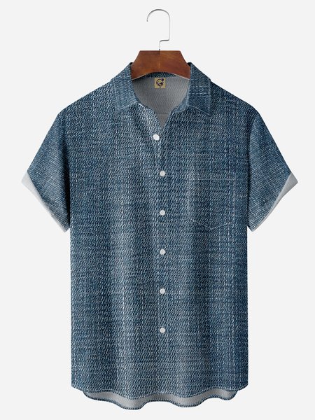 

Denim Pattern Chest Pocket Short Sleeve Casual Shirt, Blue, Men Shirts