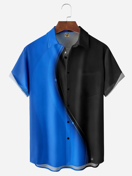 

Color Block Chest Pocket Short Sleeve Casual Shirt, Black, Men Shirts
