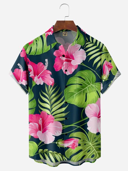

Floral Chest Pocket Short Sleeve Hawaiian Shirt, Blue, Men Shirts