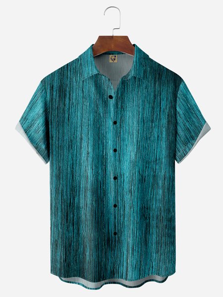 

Wood Pattern Chest Pocket Short Sleeve Casual Shirt, Blue, Men Shirts