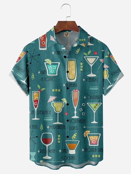 

Medieval Cocktail Chest Pocket Short Sleeve Hawaiian Shirt, Lake blue, Men Shirts