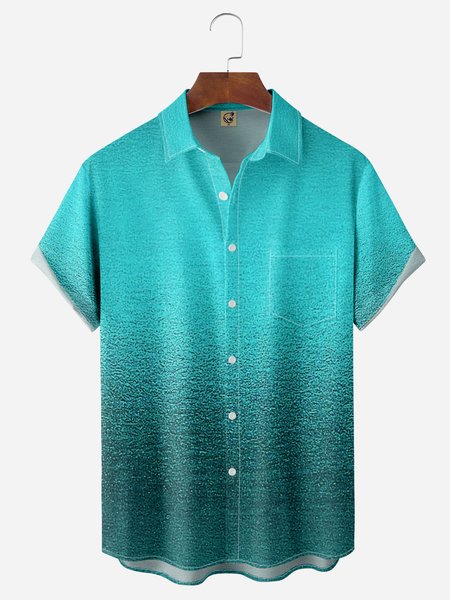 

Gradient Color Chest Pocket Short Sleeve Casual Shirt, Green, Men Shirts