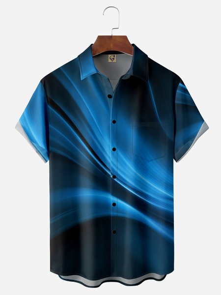 

Gradient Color Chest Pocket Short Sleeve Casual Shirt, Blue, Men Shirts