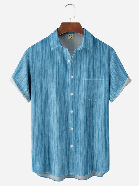 

Abstract Striped Chest Pocket Short Sleeve Casual Shirt, Blue, Men Shirts