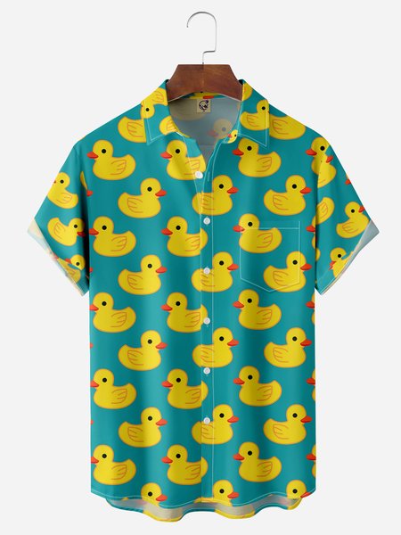 

Ducks Chest Pocket Short Sleeve Hawaiian Shirt, Blue, Men Shirts