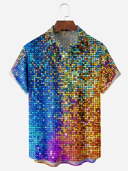 

Disco Phenomenon Chest Pocket Short Sleeve Disco Shirt, Blue, Men Shirts