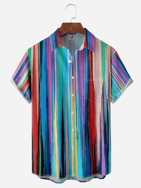 

Striped Chest Pocket Short Sleeve Shirt, Blue, Men Shirts