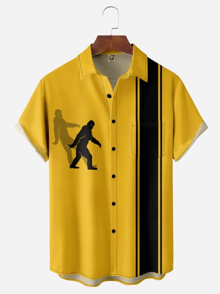 

Apes Chest Pocket Short Sleeve Bowling Shirt, Yellow, Men Shirts