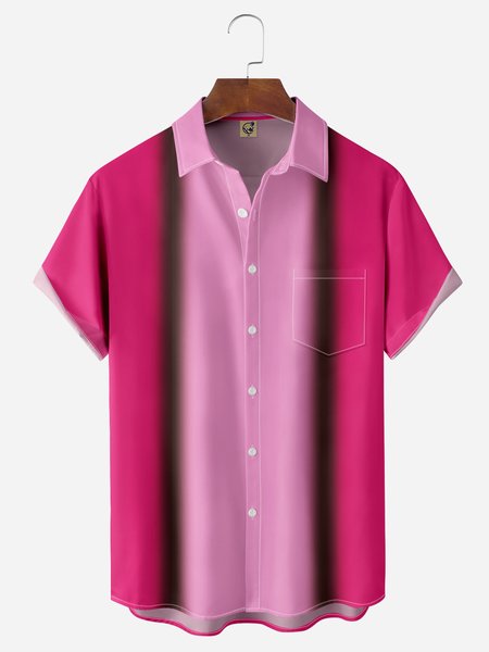 

Gradient Striped Chest Pocket Short Sleeve Casual Shirt, Pink, Men Shirts