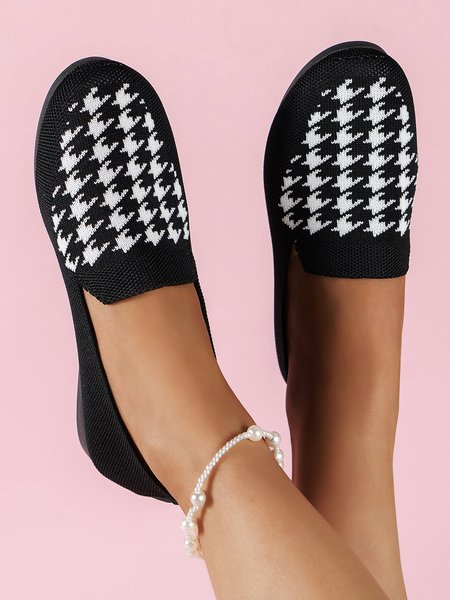 

Breathable Houndstooth Slip On Shoes, Black, Flats
