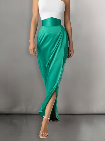 

Elegant Plain Regular Fit Maxi Skirt, Green, Skirts