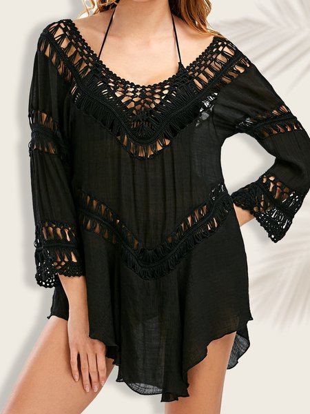 

Sexy Plain V Neck Coverup, Black, Coverups
