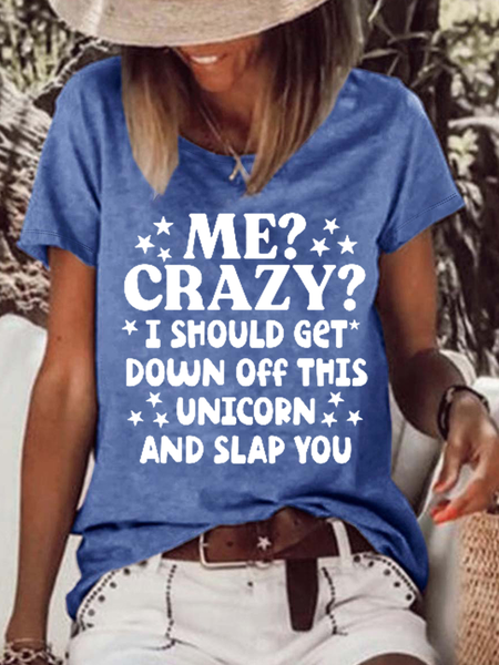 

Women‘s Funny Crazy Casual Loose Cotton T-Shirt, Blue, T-shirts
