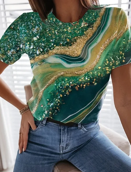 

Gradient Pattern Casual T-Shirt, Green, T-Shirts