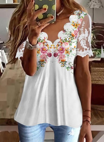 

Lace Edge Elegant V Neck Shirt, White, Shirts & Blouses