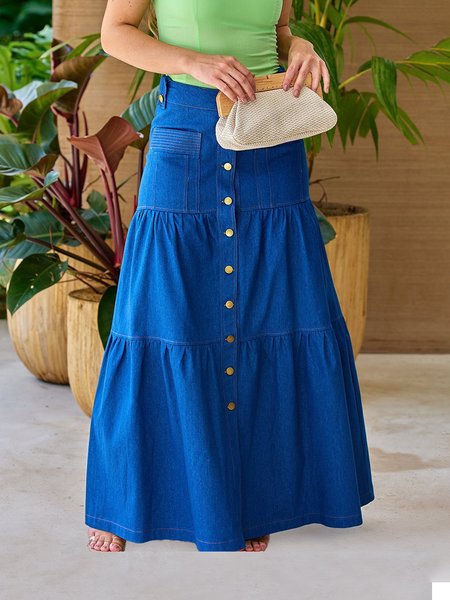 

Regular Fit Casual Plain Denim Skirt, Blue, Skirts