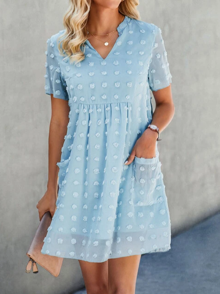 

Loose Casual Plain V Neck Dress, Blue, Dresses