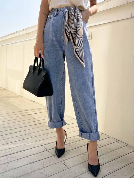 

Loose Plain Urban Denim Jeans, Blue, Jeans