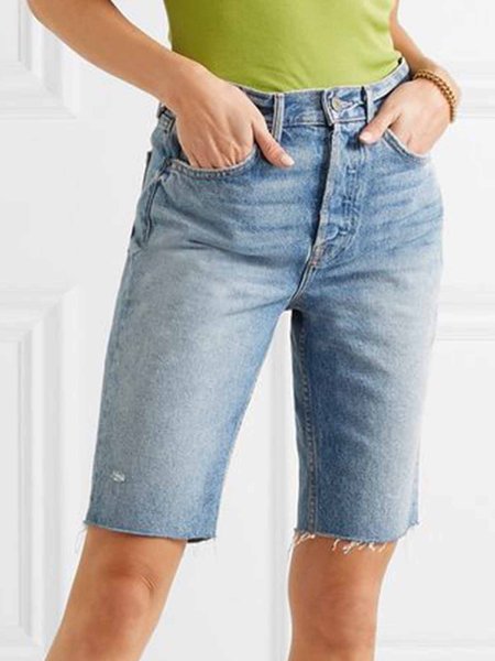 

Regular Fit Urban Plain Denim Shorts, Blue, Shorts