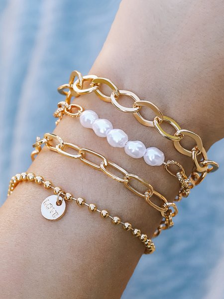 

Elegant Casual Pearl Layered Bracelet Holiday Everyday Dress Women's Jewelry, Golden, Bracelets