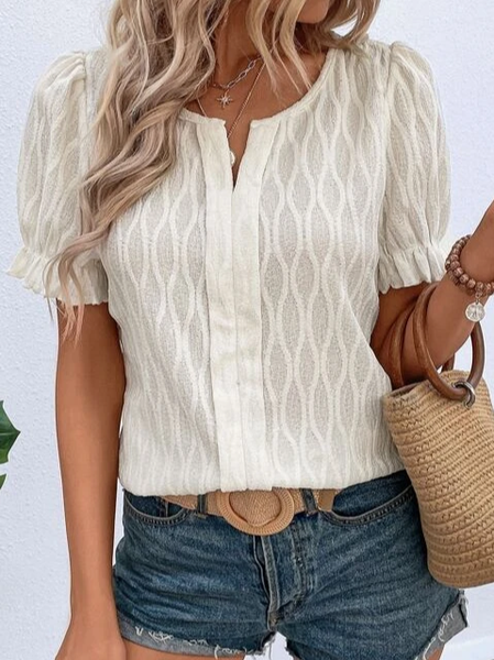 

Casual Plain Regular Fit V Neck Shirt, Beige, Shirts & Blouses