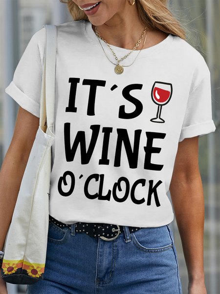 

Lilicloth X Hynek Rajtr Wine Lover It's Wine O´Clock Crew Neck Casual Women's T-Shirt, White, T-shirts