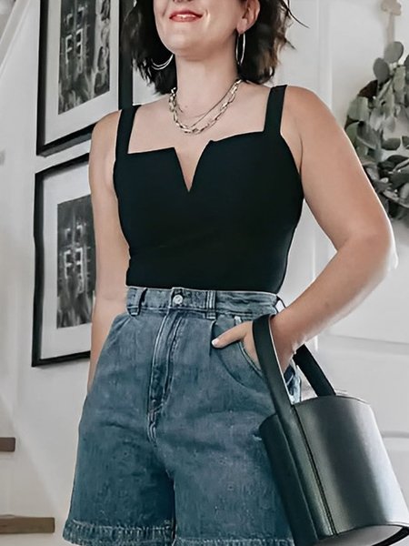 

Urban Plain Square Neck Tank Top, Black, Tanks and Camis