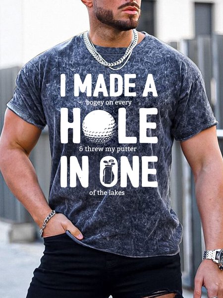 

Men’s I Made A Hole In One Golf Casual Text Letters T-Shirt, Deep blue, T-shirts