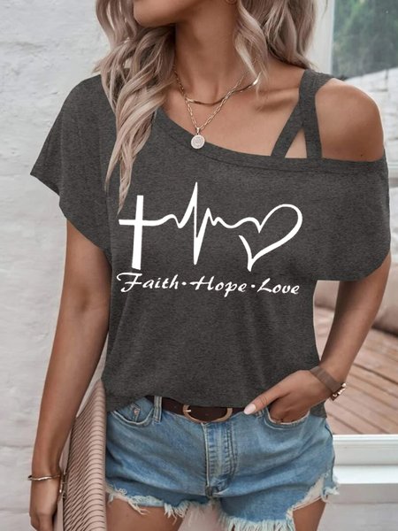 

Loose Casual Text Letters T-Shirt, Gray, T-Shirts