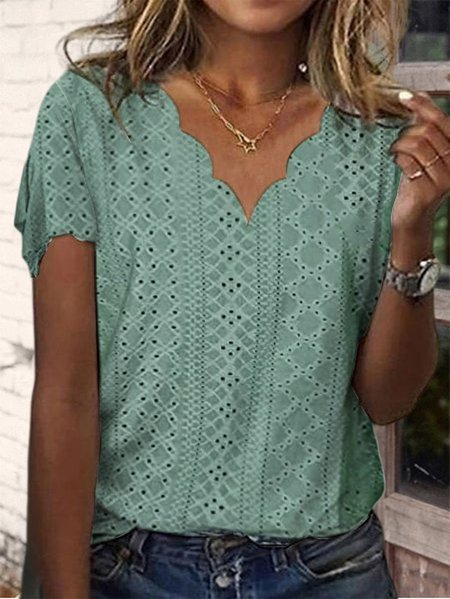 

Shell Neck Loose Short Sleeve T-Shirt, Green, Shirts & Blouses
