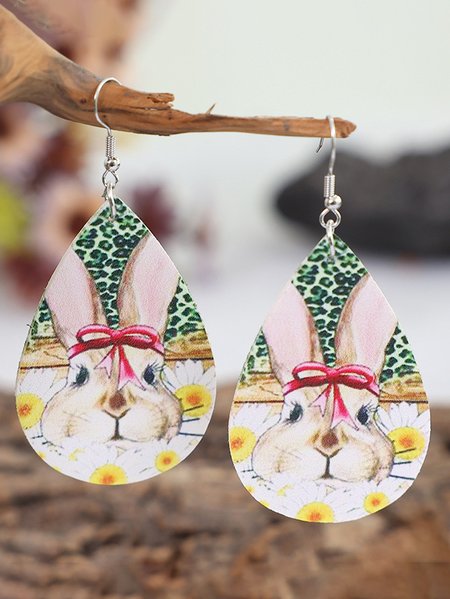 

Casual Bunny Print Leather Dangle Earrings Holiday Party Easter Jewelry, As picture, Earrings