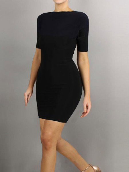 

Plain Tight Elegant Short Sleeve Mini Dress, Black, Mini Dresses