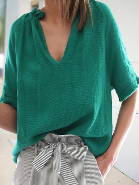

Linen Simple Plain Regular Fit Shirt, Green, Tunics