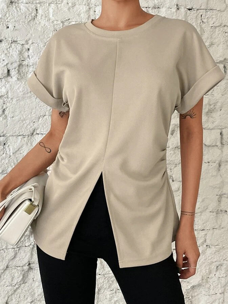 

Plain Simple Cut-Outs Loose T-Shirt, Apricot, T-Shirts
