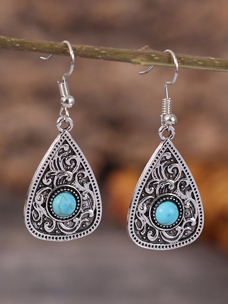 

Turquoise Ethnic Pattern Dangle Earrings Casual Vintage Jewelry, Silver, Earrings