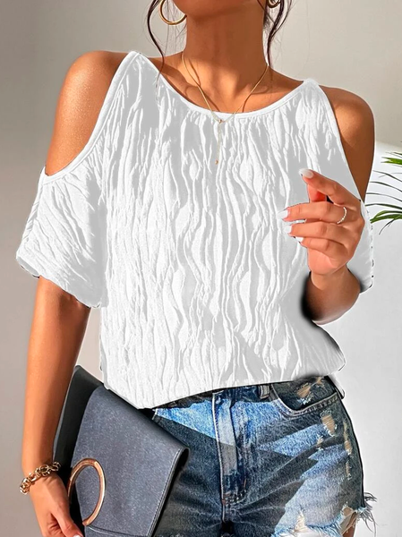 

Geometric Crew Neck Loose Casual T-Shirt, White, T-Shirts