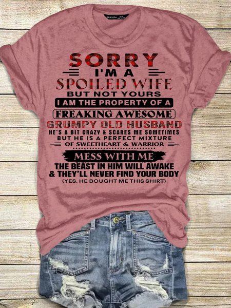 

Women's Sorry I'm Spoiled Wife Funny Cotton Casual Crew Neck T-Shirt, Pink, T-shirts