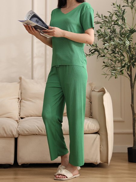 

Ice Silk Fabric Short-sleeved Trousers Homewear Two-piece Set, Green, Loungewear & Sleepwear